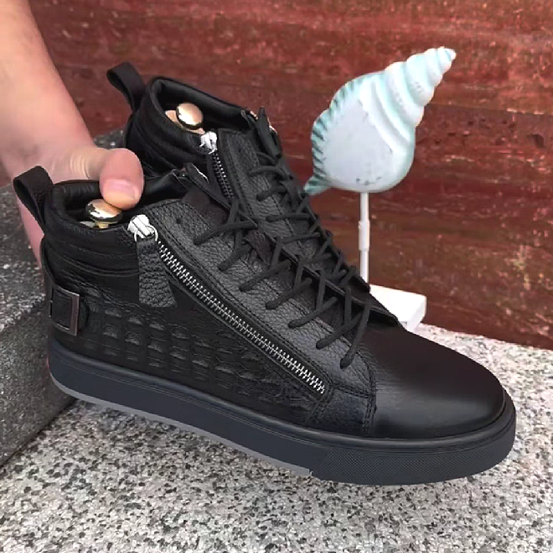 Textured Zipper Leather Boots