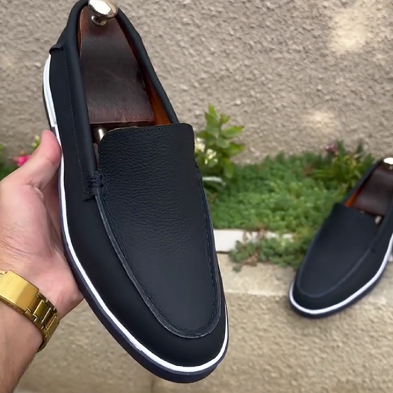 Men's Leather Loafers with Contrast Sole Design
