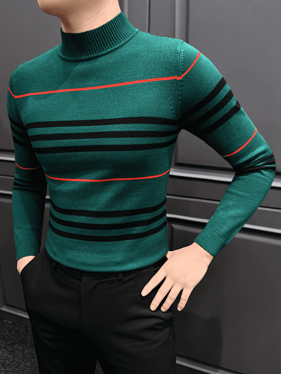 Green Stripe Turtleneck Sweater