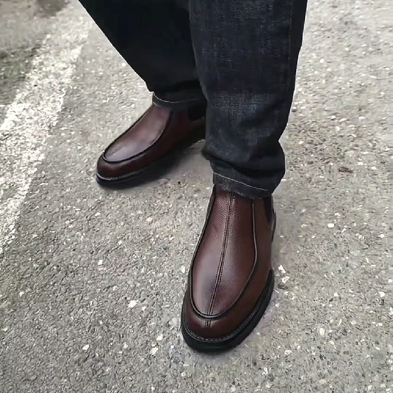 Brown Leather Slip-On Boot