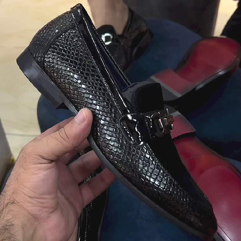 Men's Textured Leather Loafers with Buckle Strap