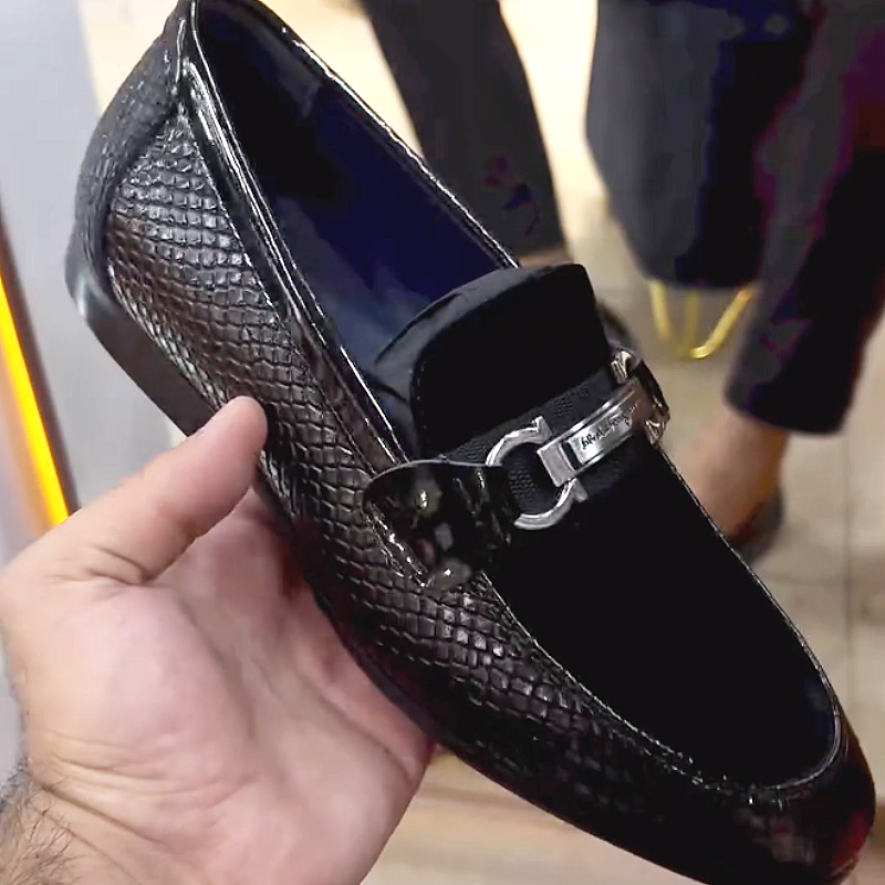 Men's Textured Leather Loafers with Buckle Strap