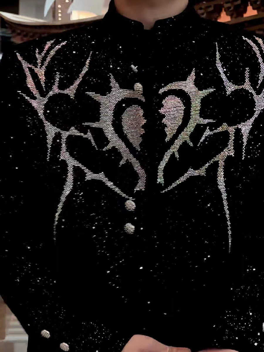 Embroidered Antler Pattern Blazer Jacket