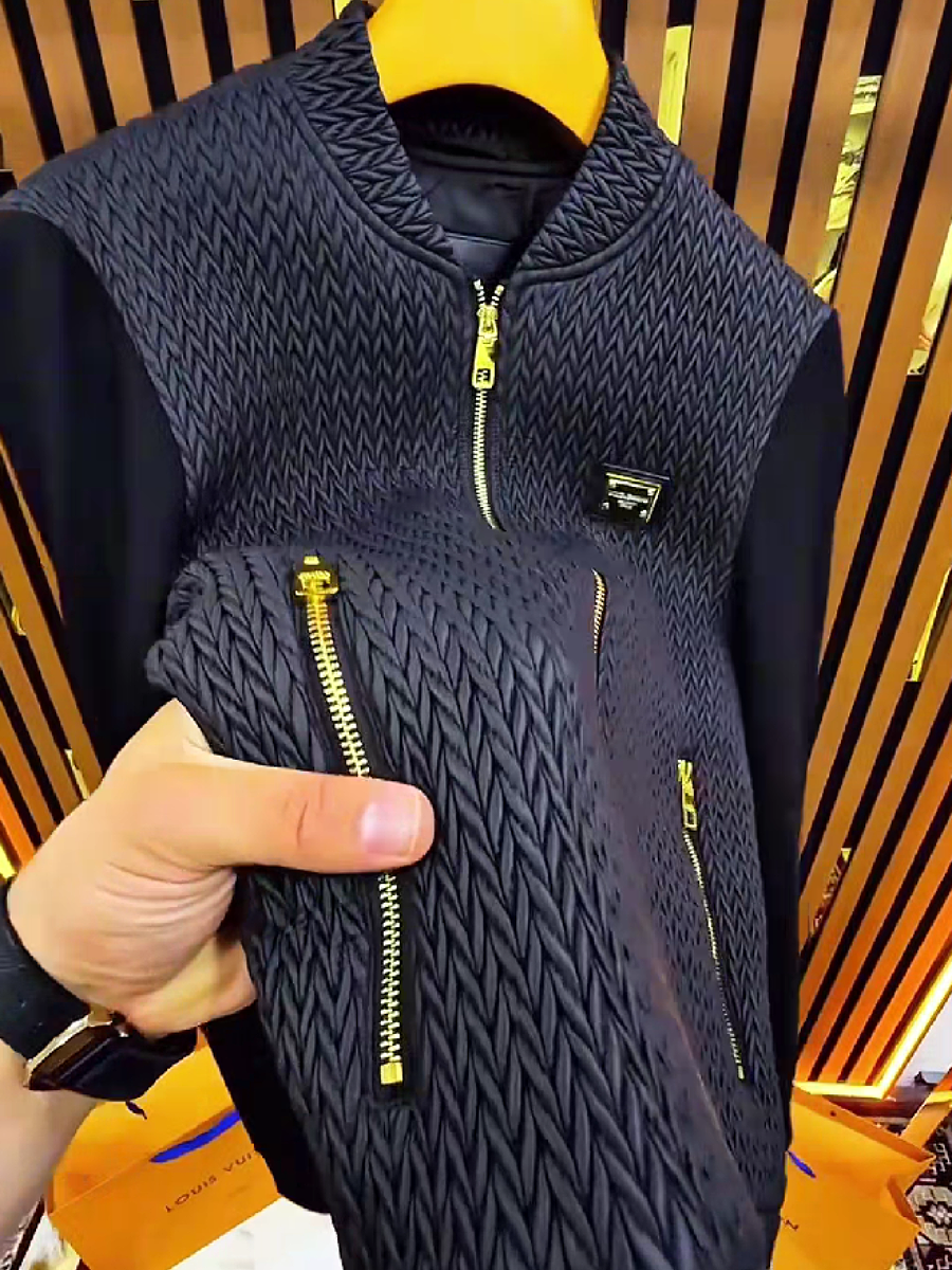 Herringbone Knit Zip-Up Jacket