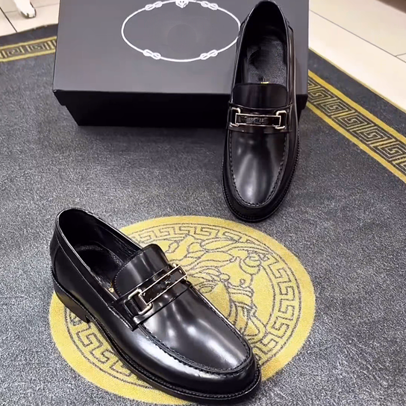 Men's Leather Loafers with Metal Buckle Strap