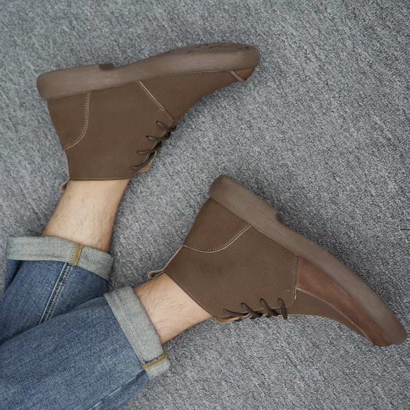 Suede Ankle Boots with Casual Lace-Up Design