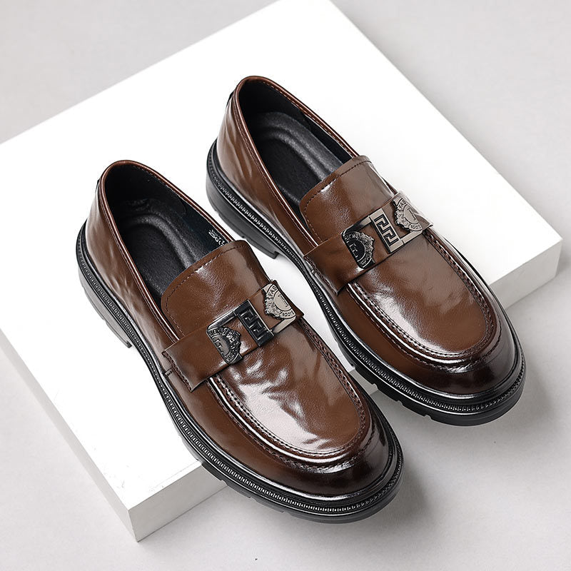 Formal Leather Loafers with Embossed Buckle Strap