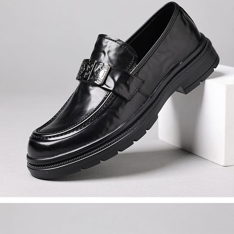 Formal Leather Loafers with Embossed Buckle Strap