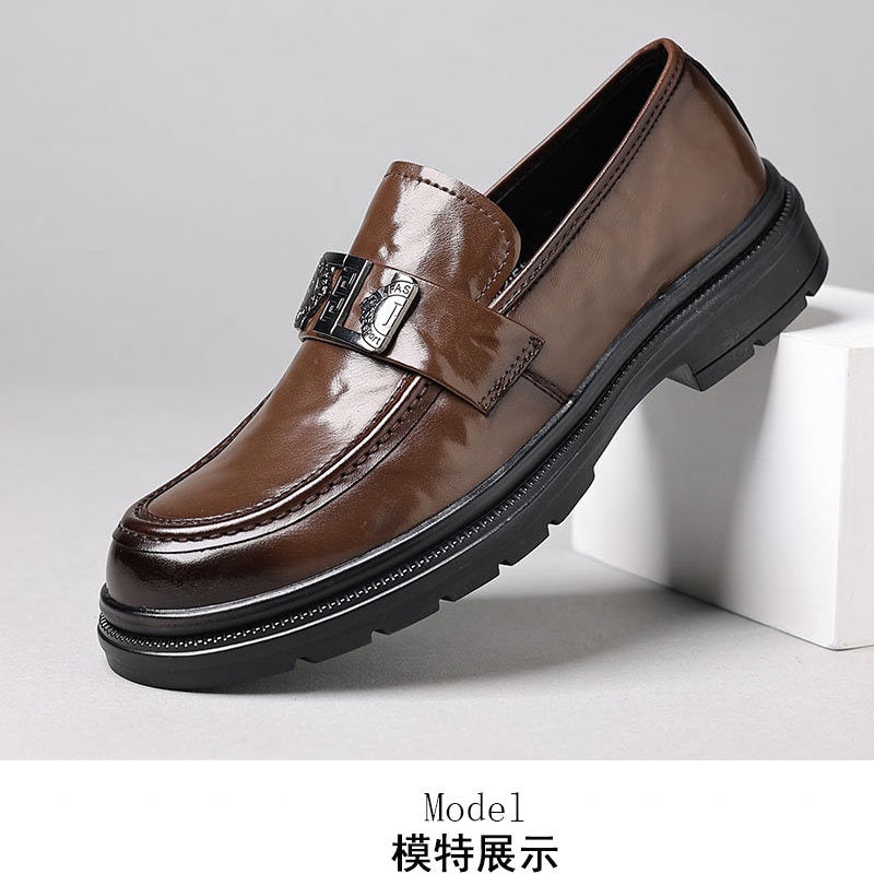 Formal Leather Loafers with Embossed Buckle Strap