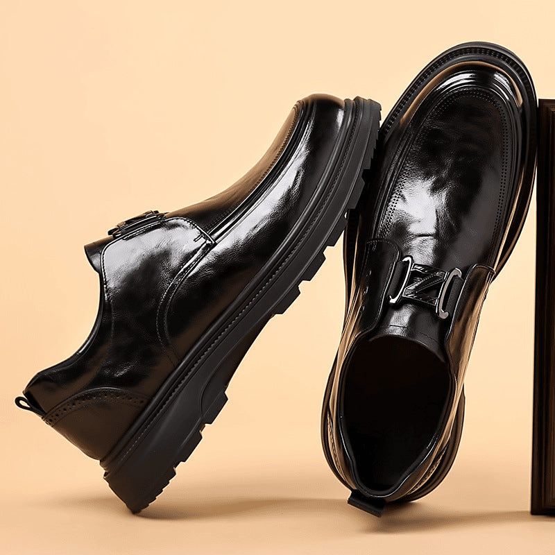 Formal Leather Shoes with Buckle Strap Closure