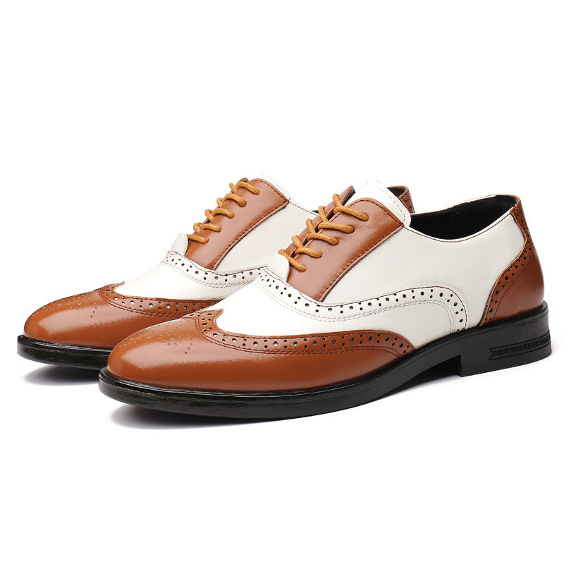 Leather Brogue Oxford Shoes with Lace-Up Closure
