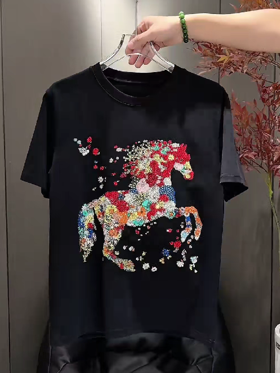 Floral Horse Rhinestone Tee