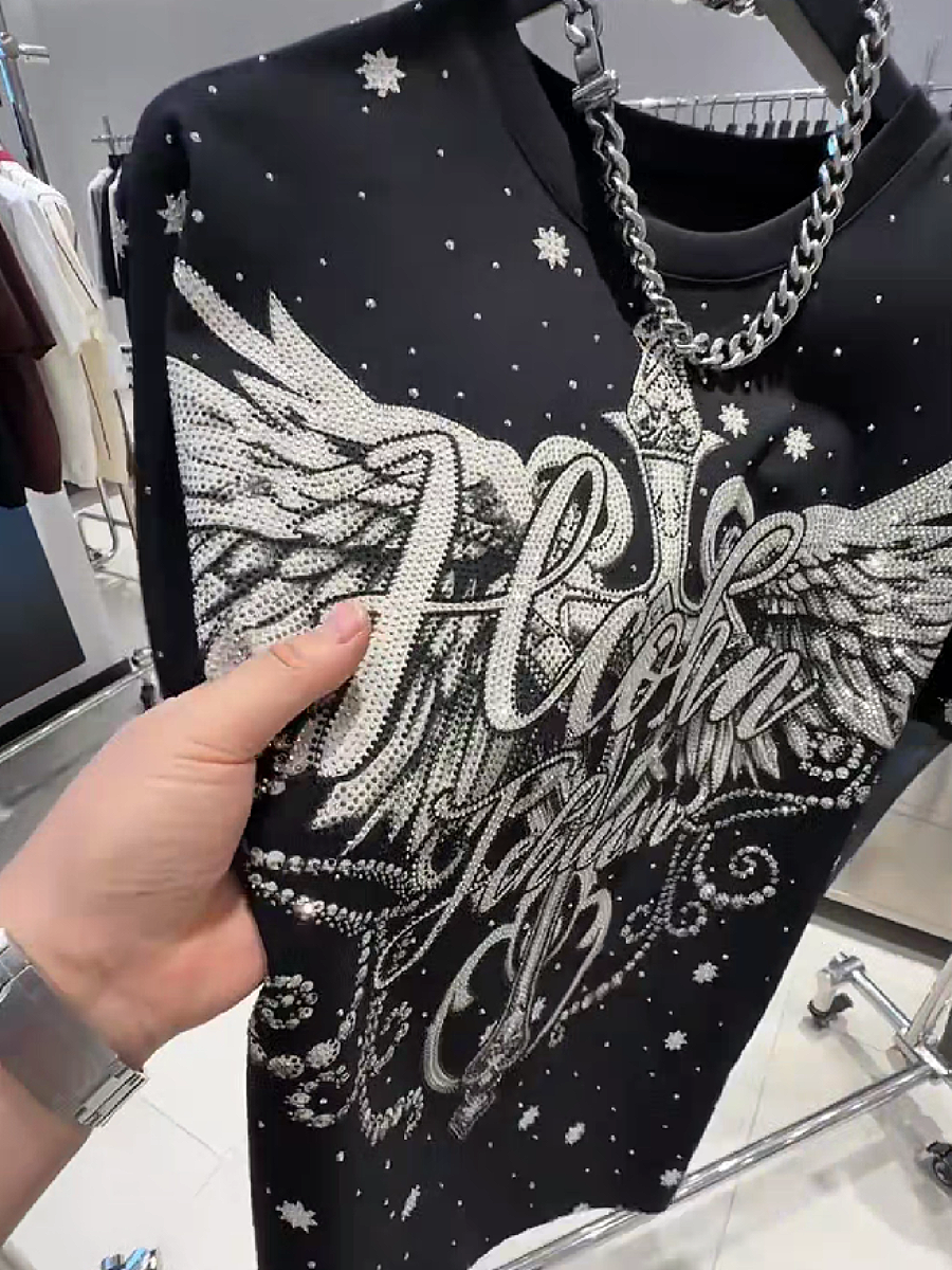 Men's Rhinestone Cross Wing Graphic T-Shirt