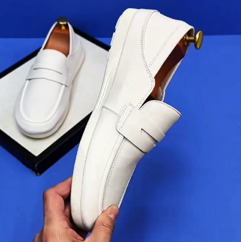 Men's White Leather Slip On Loafers