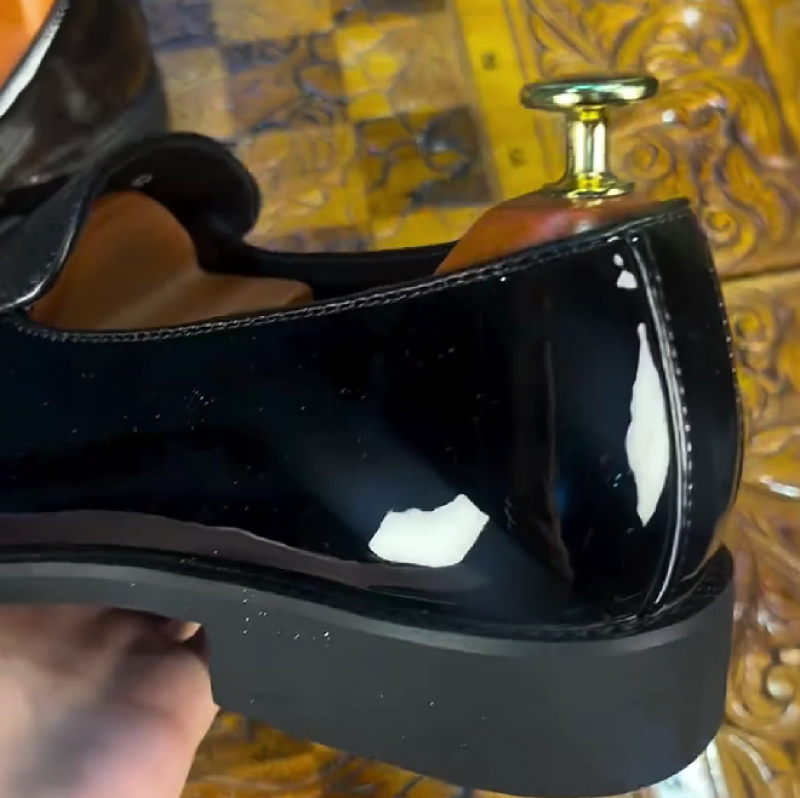 Men's Black Patent Leather Metal Loafers