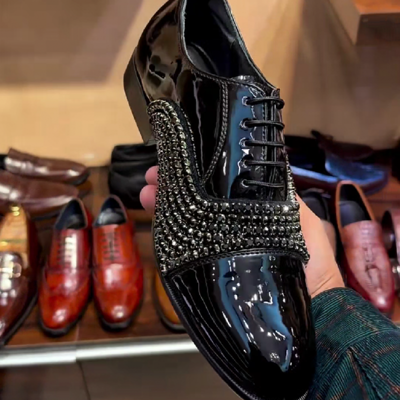 Men's Black Patent Rhinestone Oxford Shoes