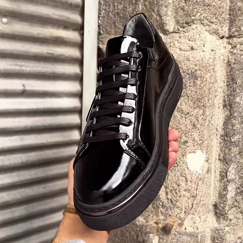 Men's Leather Sneakers with Reflective Logo Detail