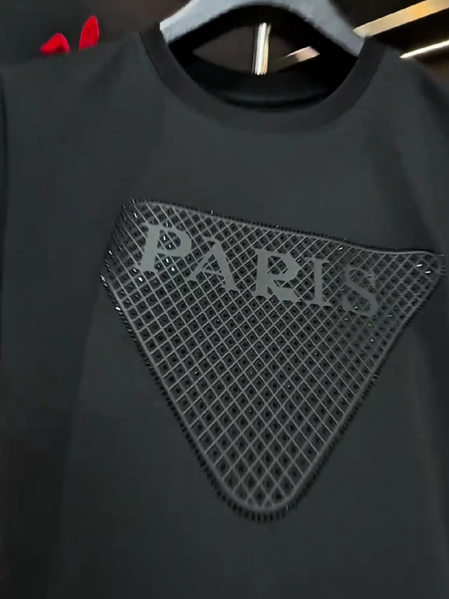 Men's Rhinestone Paris Triangle Graphic T-Shirt