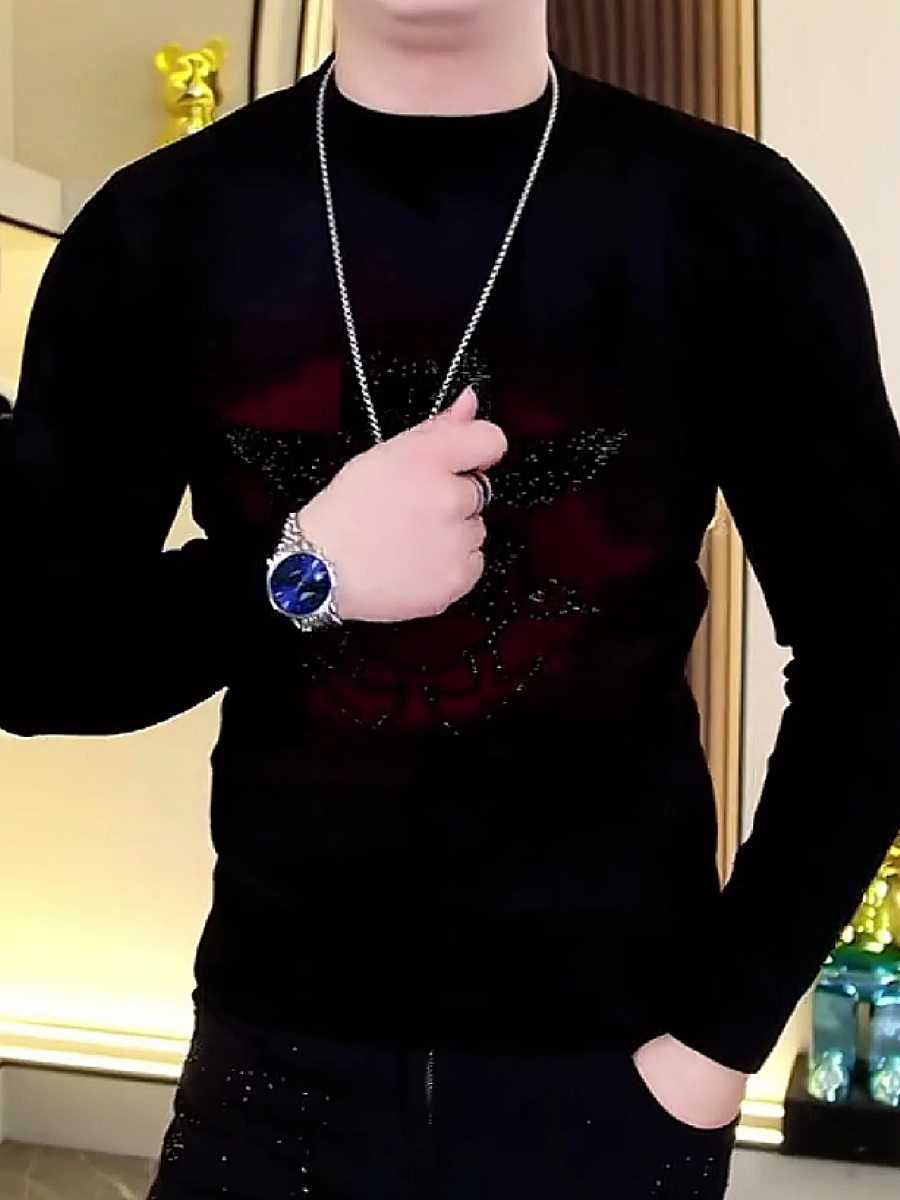 Sparkle Skull Print Knit Long Sleeve Top