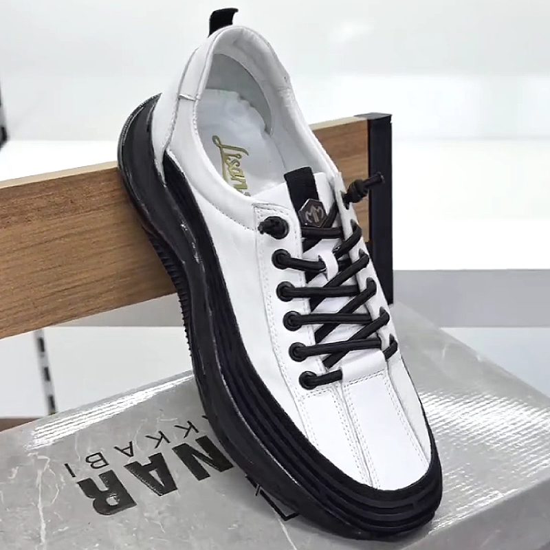 Men's Leather Lace-Up Casual Sneaker Shoes