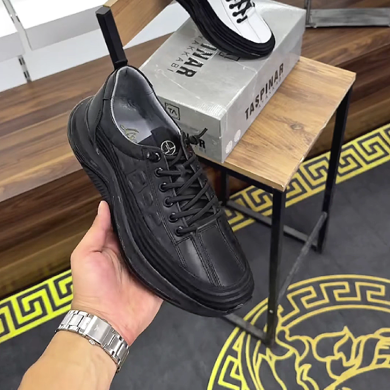 Men's Leather Lace-Up Casual Sneaker Shoes