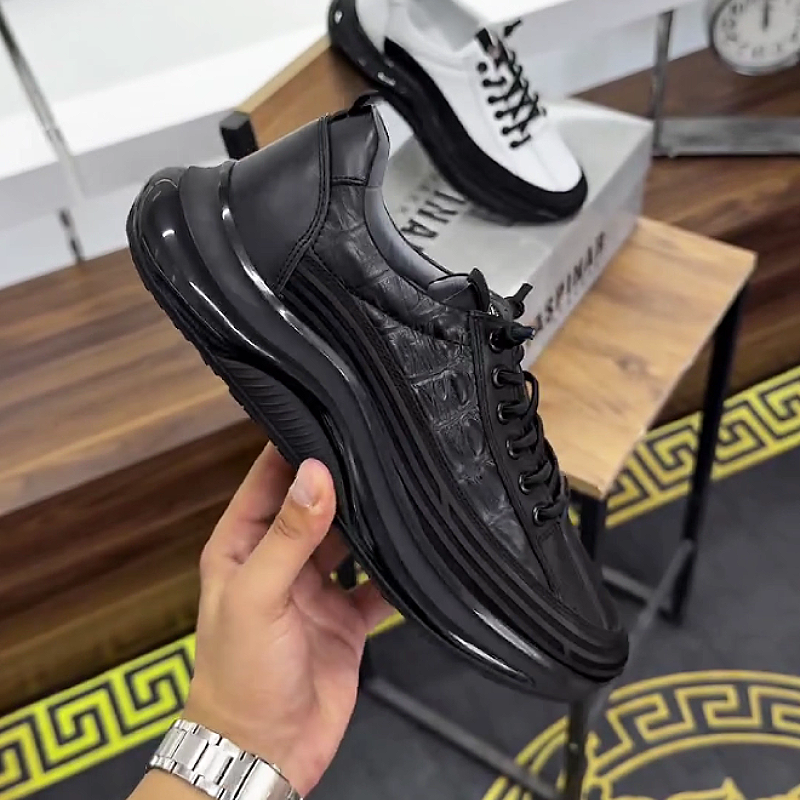 Men's Leather Lace-Up Casual Sneaker Shoes