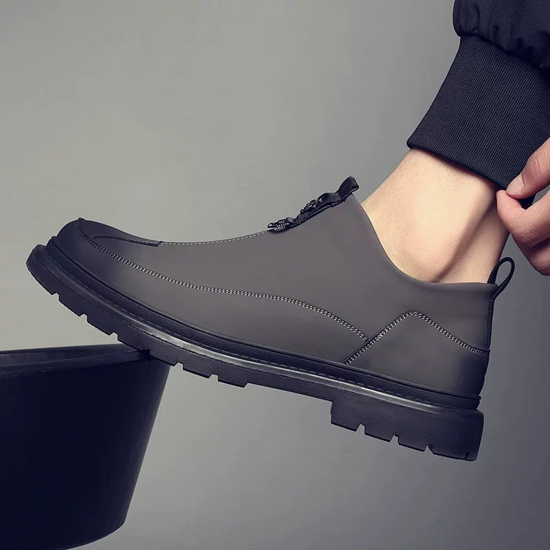 Men's Leather Zip-Up Casual Boots with Thick Sole