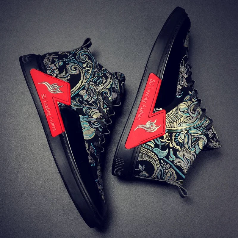 Men's Patterned High-Top Lace-Up Casual Boots