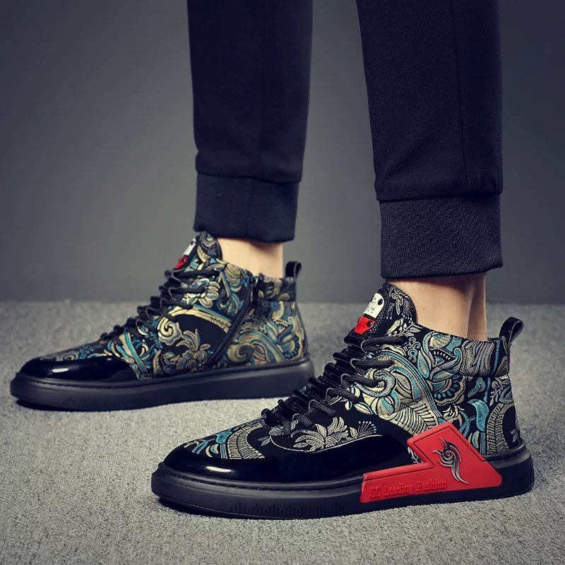 Men's Patterned High-Top Lace-Up Casual Boots