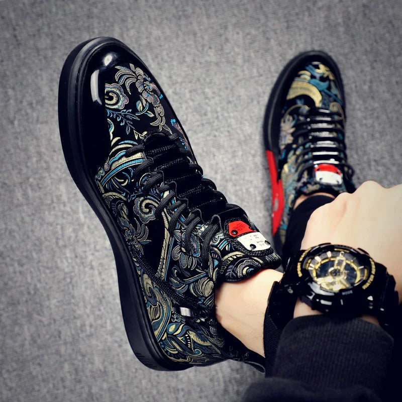 Men's Patterned High-Top Lace-Up Casual Boots