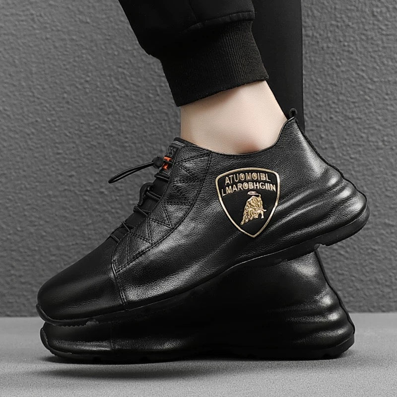 Men's Leather Lace-Up Casual Shoes with Embossed Logo