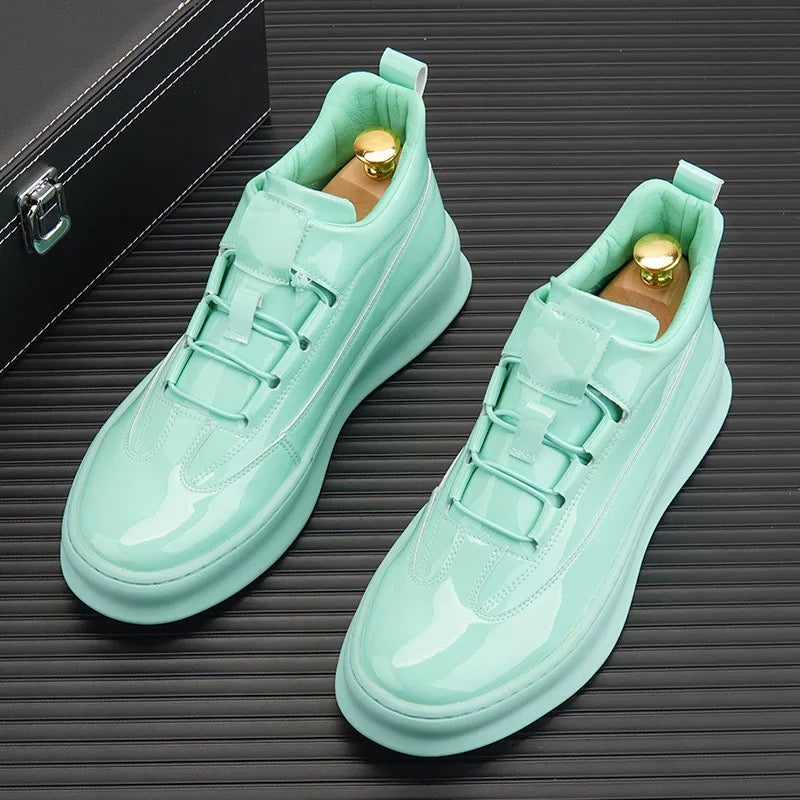 Men's Shiny Slip-On Sneakers with Metallic Accents