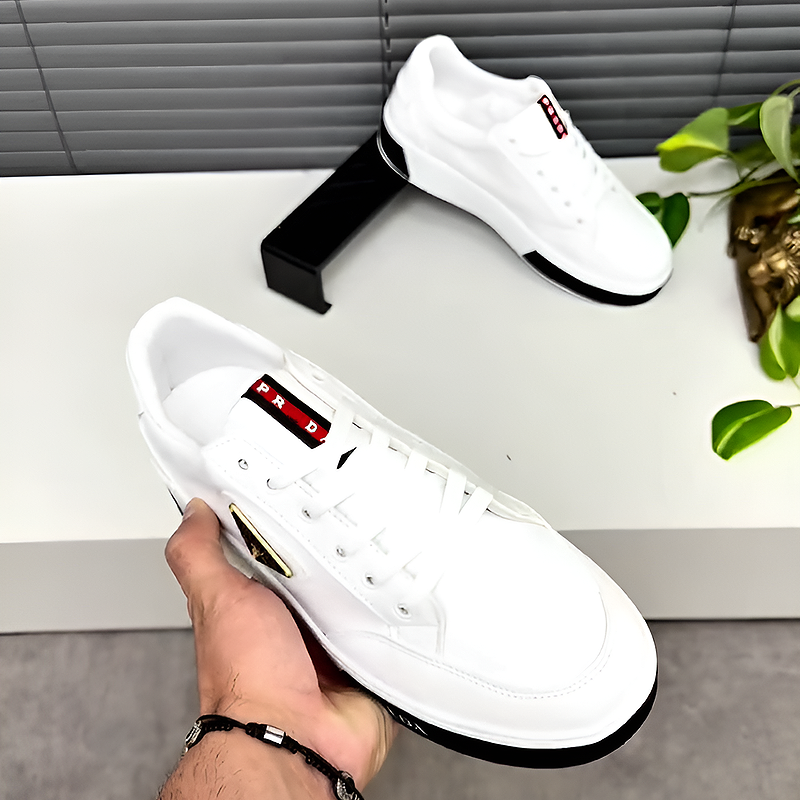 Men's Leather Sneakers with Embroidered Patch Detail