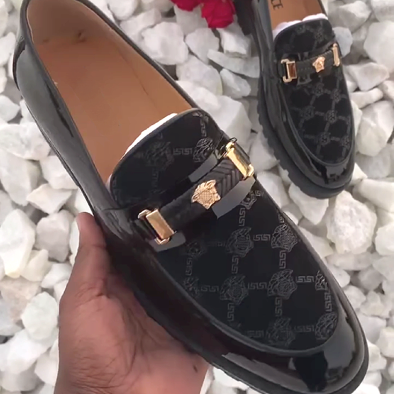 Men's Patent Leather Loafers with Patterned Insole