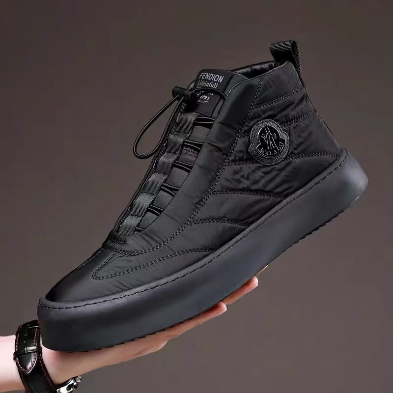 Men's Quilted Nylon High-Top Sneakers with Strap Closure