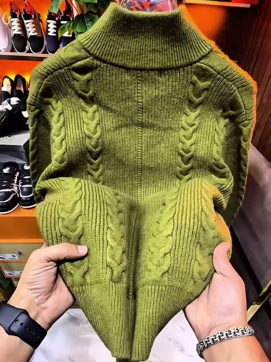 Cable Knit Zip Front Sweater Jacket