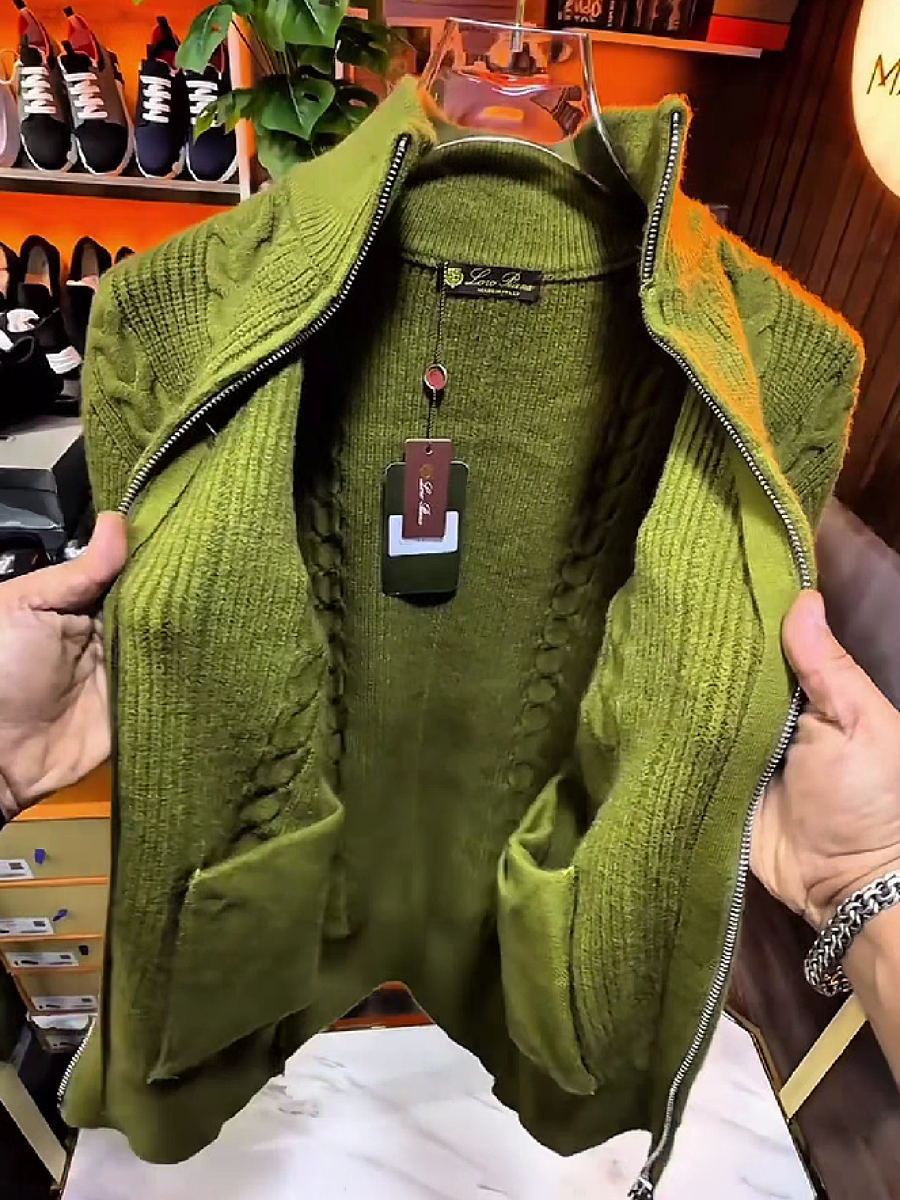 Cable Knit Zip Front Sweater Jacket
