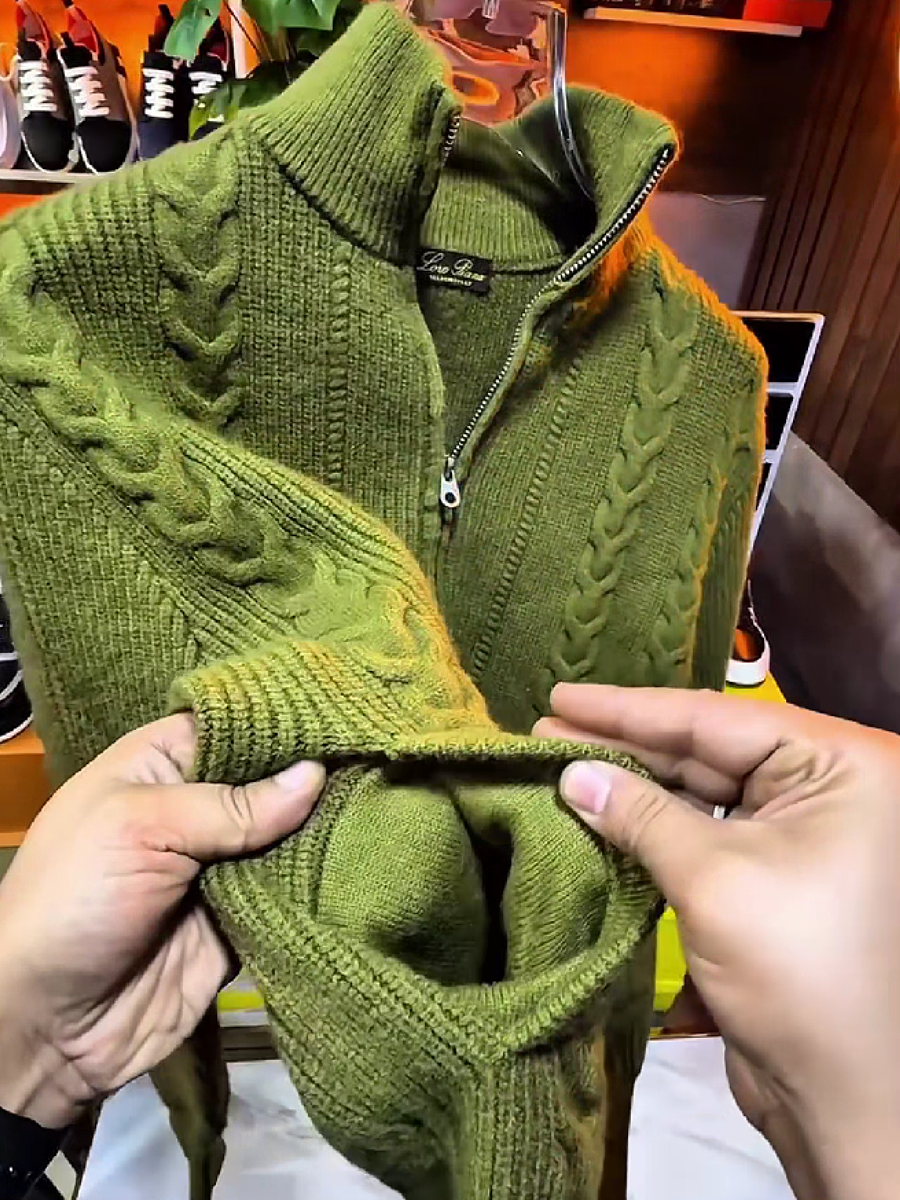 Cable Knit Zip Front Sweater Jacket