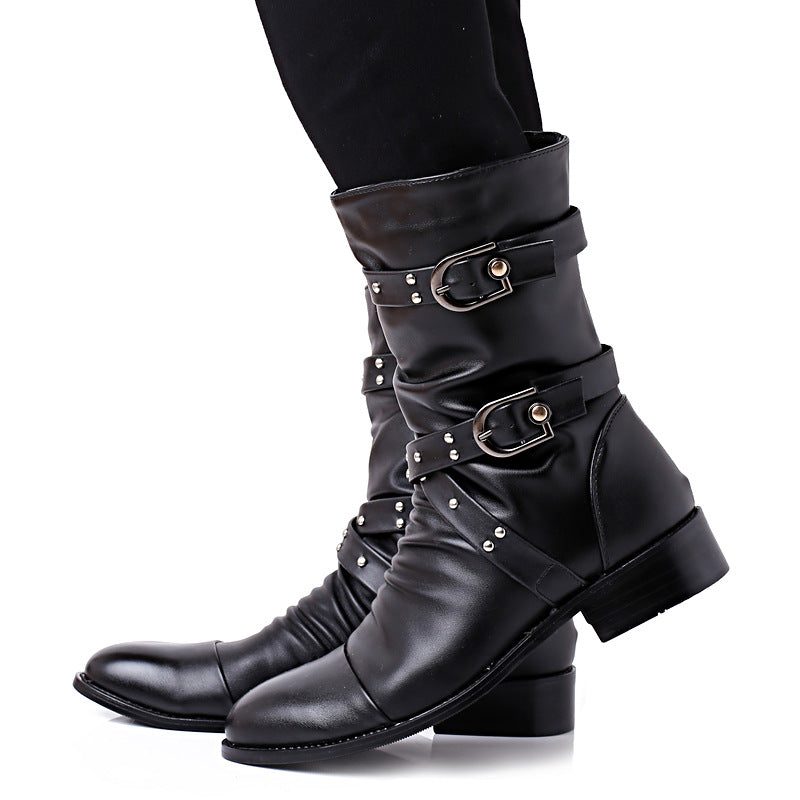 Black Buckle Mid Calf Boot