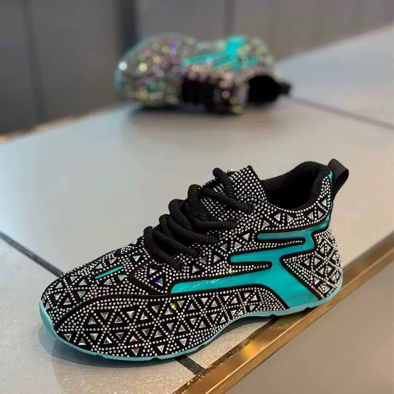 Turquoise Crystal Mesh Sneakers