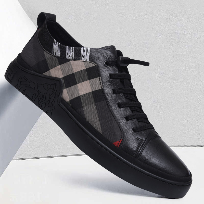 Men's Plaid Leather Casual Sneakers