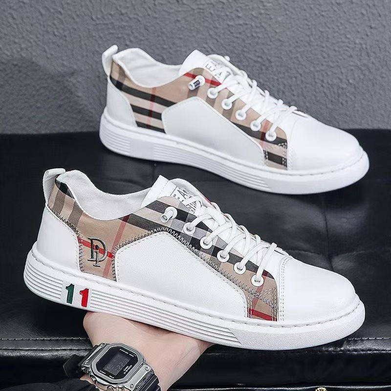 Men's Plaid Leather Casual Sneakers Summer Wear