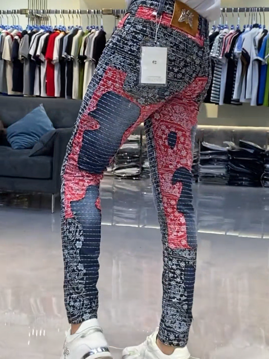 Patchwork Print Skinny Jeans
