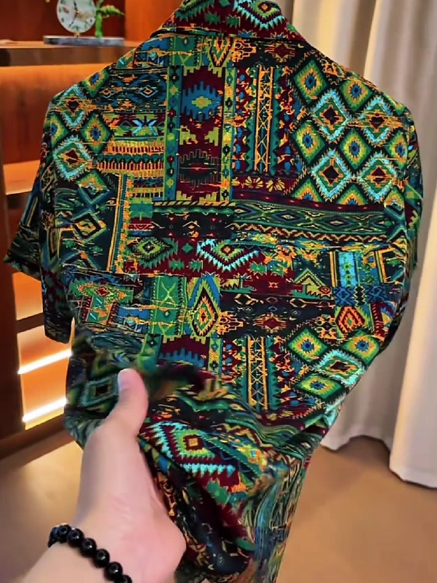 Men's Tribal Geometric Print Short Sleeve Shirt