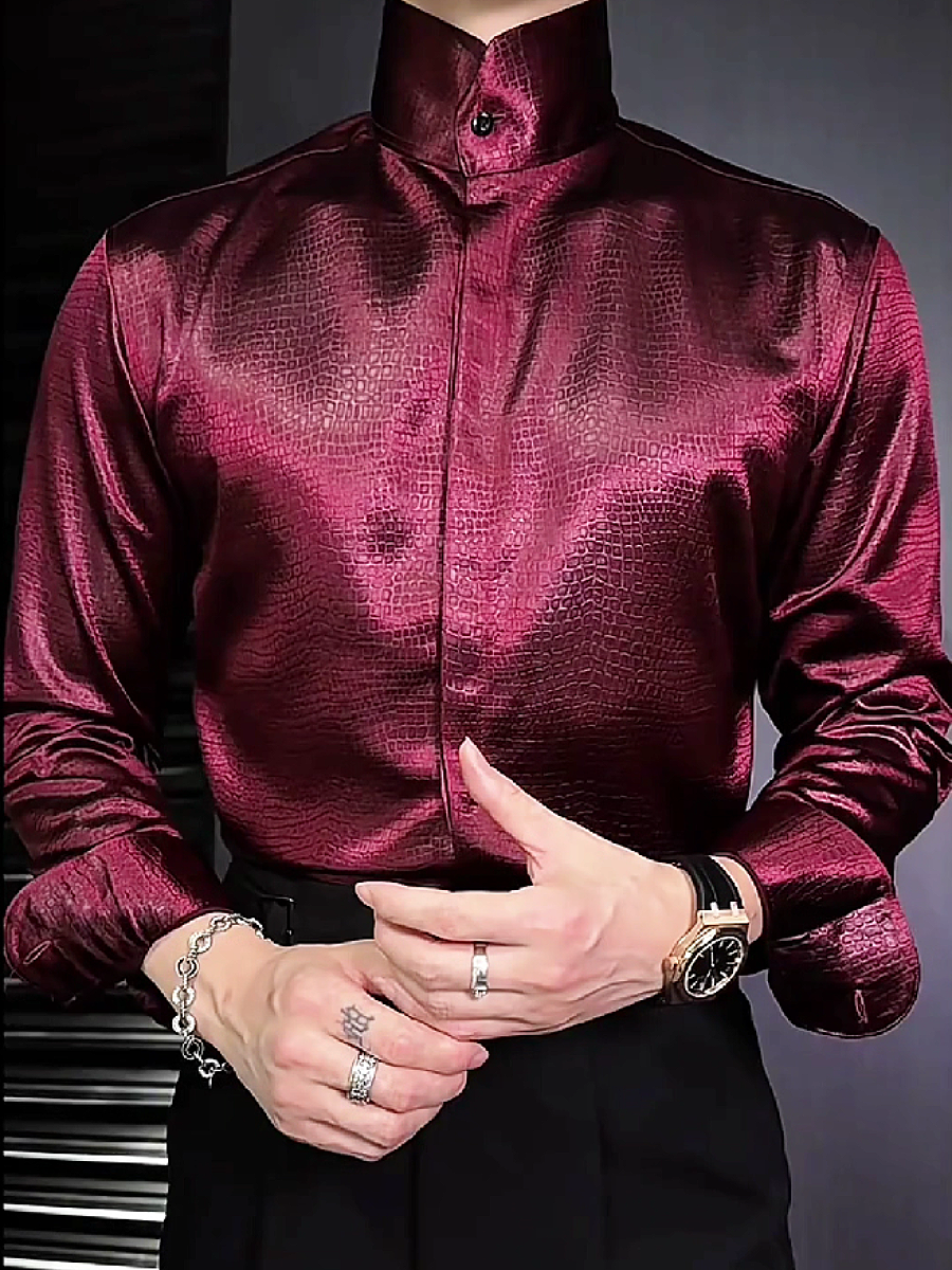 High Collar Textured Satin Shirt