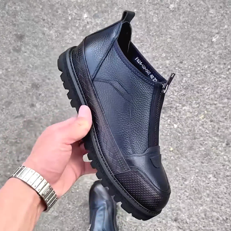 Men's Leather Boots with Side Zipper Closure