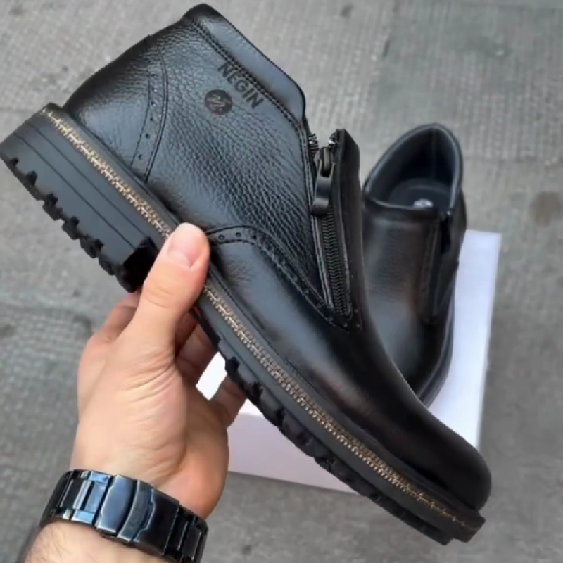 Leather Zip-Up Work Boot with Rubber Sole