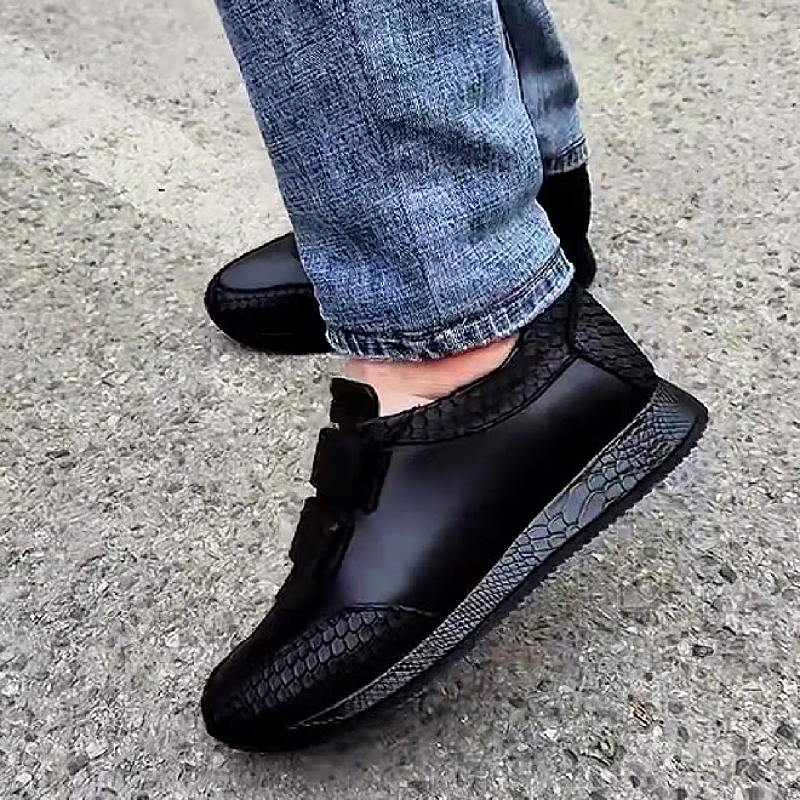 Men's Synthetic Leather Sneakers with Velcro Straps