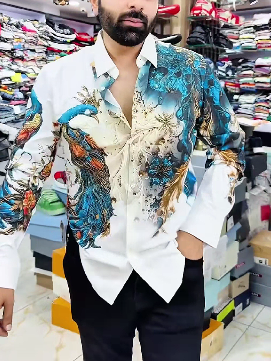 Peacock Print Long Sleeve Shirt