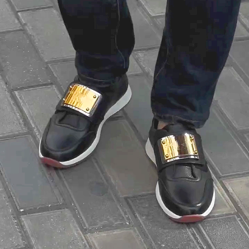 Men's Leather Slip-On Sneakers with Buckle Strap